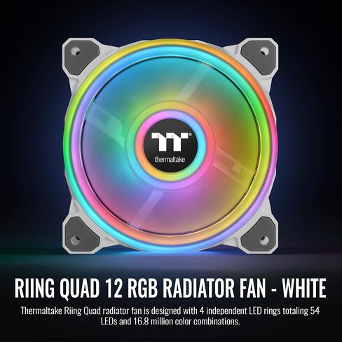 Thermaltake Riing Quad 120mm 16.8 Million RGB (Alexa, Razer Chroma sync-able), 4 Light Rings 54 Addressable LED, 9 Blades Hydraulic Bearing Case/Rad Fan (NO Controller),1-Pack, CL-F088-PL12SW-C, Black in Saudi Arabia