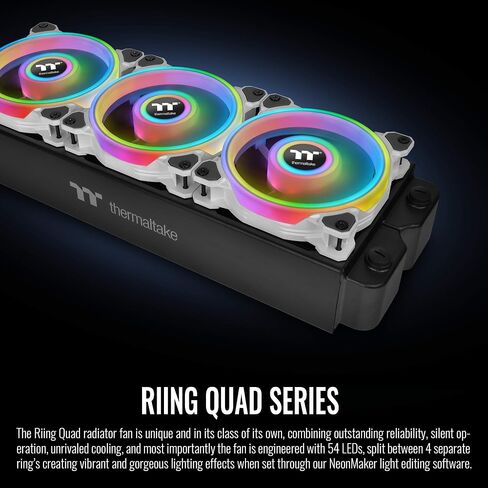 Thermaltake Riing Quad 120mm 16.8 Million RGB (Alexa, Razer Chroma sync-able), 4 Light Rings 54 Addressable LED, 9 Blades Hydraulic Bearing Case/Rad Fan (NO Controller),1-Pack, CL-F088-PL12SW-C, Black in Saudi Arabia