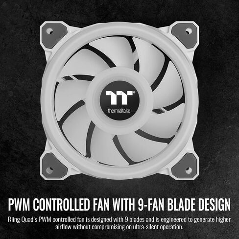Thermaltake Riing Quad 120mm 16.8 Million RGB (Alexa, Razer Chroma sync-able), 4 Light Rings 54 Addressable LED, 9 Blades Hydraulic Bearing Case/Rad Fan (NO Controller),1-Pack, CL-F088-PL12SW-C, Black in Saudi Arabia