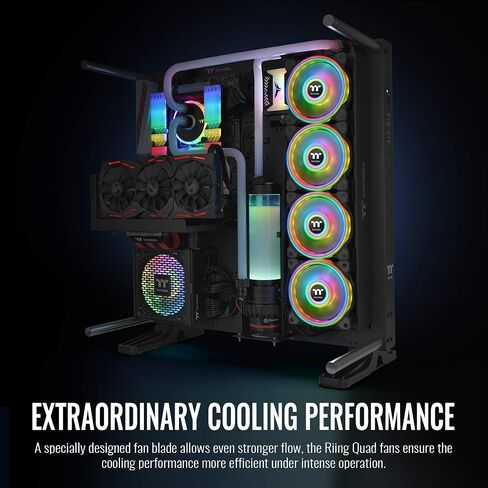 Thermaltake Riing Quad 120mm 16.8 Million RGB (Alexa, Razer Chroma sync-able), 4 Light Rings 54 Addressable LED, 9 Blades Hydraulic Bearing Case/Rad Fan (NO Controller),1-Pack, CL-F088-PL12SW-C, Black in Saudi Arabia