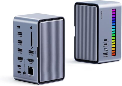 Hagibis Dual USB C Docking Station Triple Monitor, LED Strip Light USB-C Hub Type-C Adapter with 8K DP&HDMI, M.2 SSD Enclosure, 100W PD, USB 3.1, 1000Mbps RJ45 for MacBook Air Pro, Laptop (U100 Ultra) in Saudi Arabia