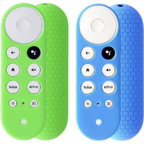2pcs Remote Sleeve Compatible for Chromecast with Google TV Voice Remote, Pinowu Shockproof Silicone Cover for Google TV 2020 Voice Remote (Turquoise & Green)