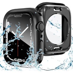 جراب Goton 2 في 1 مقاوم للماء لساعة Apple Watch Series 9 8 7 45 مم، غطاء وجه زجاجي واقي 360 درجة ممتص الصدمات من البولي كربونات الصلب + إطار خلفي لملحقات iWatch 9/8/7 45 مم، أسود in Kuwait
