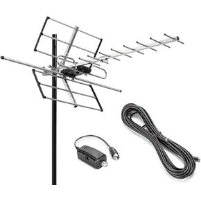 هوائي Yagi HDTV الرقمي المضخم الخارجي من PIBIDI، مضخم مدمج عالي الكسب ومنخفض الضوضاء، كابل محوري RG6 بطول 40 قدم، نطاق 120 ميل مع إشارة UHF وVHF in Kuwait