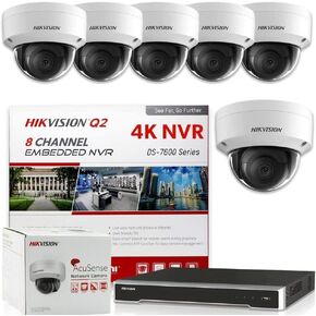 Hikvision DS-7608NI-Q2/8P 4K 8 Channel PoE NVR with 6 Dome IP 4MP Cameras 2.8mm Wide Angle H.265, 2TB Storage, Plug and Play, Compatible with Hikvision Hik-Connect