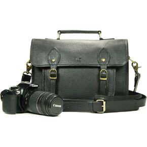 Leftover Studio Pebeled Leather Camera Bag DSLR Messenger Shoulder Case with Removable Camera Caddy 15 Inch Black in Saudi Arabia
