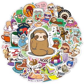 50 قطعة من ملصقات الكسلان اللطيفة مقاومة للماء من الفينيل للجوال واللابتوب وزجاجة المياه ولوح التزلج والامتعة والسيارة وممتص الصدمات والمراة والكتاب والباب والنافذة هدايا للبنات والاطفال والمراهقين in Kuwait