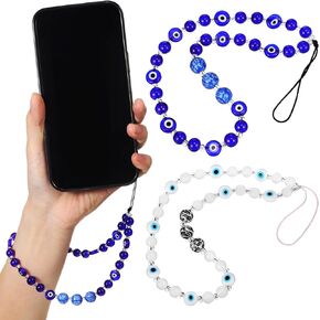 Milisten 2 Pcs Beaded Phone Charm, Evil Eye Beaded Phone Lanyard, Blue and White Phone Lanyard Wrist Strap, Decorative Phone Chain Wrist Strap Gemstone Keychain for Women Girls in Kuwait