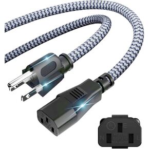 Power Cord - 3 Pin Power Cord Braided,10FT/3m AC Replacement Power Cable 3 Prong,Universal Power Cord for Monitor, PS3, Xbox-360, TV, Computer, Printer,PC and More(10A,110V-250V,18AWG) in Saudi Arabia