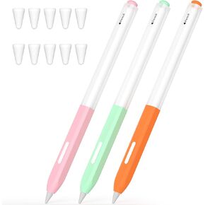 JOOSKO 3 Pack Pencil Case Compatible with Apple Pencil 2nd Generation Case, Translucent Silicone Case, [with 10 Silicone Tip Cover] for Apple Pencil 2nd Generation (Light Yellow, Pink, Purple)