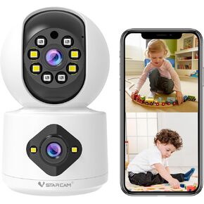 VSTARCAM Dual Lens Indoor Security Camera, 5MP Pan Tilt Zoom WiFi Camera, Dog Camera for Baby/Pet/Home with Color Night Vision,2-Way Audio,Human Auto Tracking, Indoor Camera Wireless with Phone App