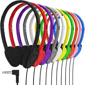 Maeline Bulk Classroom Headphones for Students, 10 Pack On-Ear Wired Headsets, Adjustable, Lightweight, 3.5mm Plug, School Testing, Library, Travel, Labs – Multi Color in Saudi Arabia