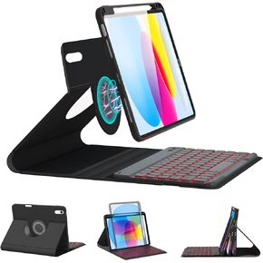 حافظة BOBOLEE iPad الجيل العاشر مع لوحة مفاتيح (10.9 بوصة 2022)، لوحة مفاتيح لاسلكية بإضاءة خلفية قابلة للفصل 7 ألوان، غطاء نحيف قابل للدوران 360 درجة مع حامل قلم مدمج، حافظات طاولة لجهاز iPad 10th 10.9 بوصة in Kuwait