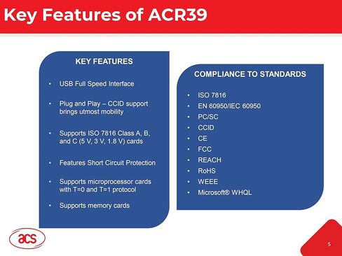 قارئ بطاقات ذكي USB ACS ACR39U-I1 in Saudi Arabia