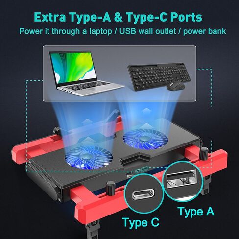 وسادة تبريد للكمبيوتر المحمول DeskLogics مقاس 10-17 بوصة، مروحة تبريد كمبيوتر محمول محمولة لألعاب الكمبيوتر، قابلة للتمديد، قابلة للتعديل، مناسبة للحقيبة، منافذ USB A/C، مروحتان هادئتان، أفكار هدايا - أبيض ورمادي in Kuwait