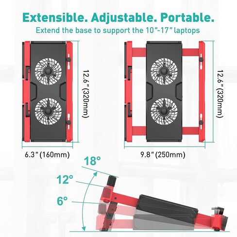 وسادة تبريد للكمبيوتر المحمول DeskLogics مقاس 10-17 بوصة، مروحة تبريد كمبيوتر محمول محمولة لألعاب الكمبيوتر، قابلة للتمديد، قابلة للتعديل، مناسبة للحقيبة، منافذ USB A/C، مروحتان هادئتان، أفكار هدايا - أبيض ورمادي in Kuwait