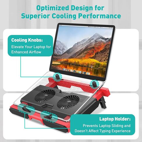 وسادة تبريد للكمبيوتر المحمول DeskLogics مقاس 10-17 بوصة، مروحة تبريد كمبيوتر محمول محمولة لألعاب الكمبيوتر، قابلة للتمديد، قابلة للتعديل، مناسبة للحقيبة، منافذ USB A/C، مروحتان هادئتان، أفكار هدايا - أبيض ورمادي in Kuwait