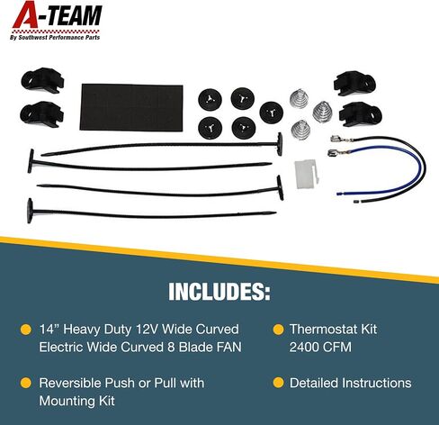 A-Team Performance - 110011 Universal Electrical Radiator Cooling Fan 14" - Heavy Duty 12 Volts Wide Curved 8 Blades 2400 CFM Reversible Push or Pull with Mounting Kit in Saudi Arabia