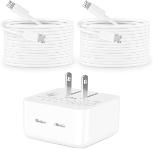 [معتمد من Apple MFi] شاحن iPhone فائق السرعة، Kindtoy 35W PD Dual USB-C GaN شاحن طاقة ذكي PPS مع 2 حزمة 6FT نوع C إلى Lightning سلك شحن سريع لهاتف iPhone 14/13/12/11/XS/XR/X/iPad / إيربودز in Kuwait