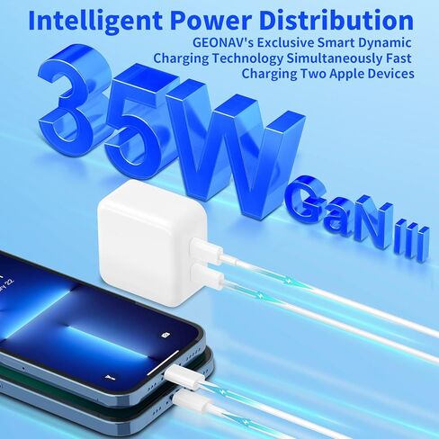 [معتمد من Apple MFi] شاحن iPhone فائق السرعة، Kindtoy 35W PD Dual USB-C GaN شاحن طاقة ذكي PPS مع 2 حزمة 6FT نوع C إلى Lightning سلك شحن سريع لهاتف iPhone 14/13/12/11/XS/XR/X/iPad / إيربودز in Kuwait