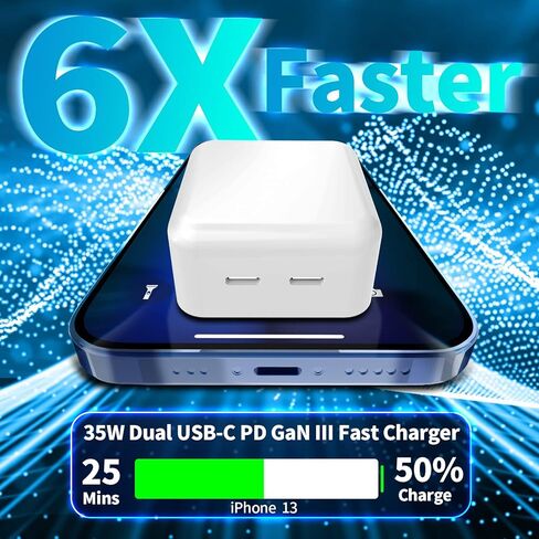 [معتمد من Apple MFi] شاحن iPhone فائق السرعة، Kindtoy 35W PD Dual USB-C GaN شاحن طاقة ذكي PPS مع 2 حزمة 6FT نوع C إلى Lightning سلك شحن سريع لهاتف iPhone 14/13/12/11/XS/XR/X/iPad / إيربودز in Kuwait