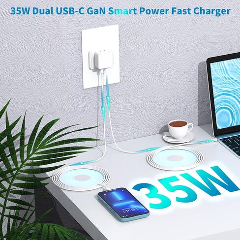 [معتمد من Apple MFi] شاحن iPhone فائق السرعة، Kindtoy 35W PD Dual USB-C GaN شاحن طاقة ذكي PPS مع 2 حزمة 6FT نوع C إلى Lightning سلك شحن سريع لهاتف iPhone 14/13/12/11/XS/XR/X/iPad / إيربودز in Kuwait