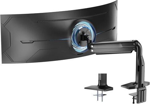 ذراع شاشة فردي فائق الاتساع، ذراع شاشة شديد التحمل لشاشات مسطحة ومنحنية مقاس 17-43 انش، يتحمل حتى 40 باوند، حامل مكتب الومنيوم بنابض غاز مع حد اقصى فيسا 200×100، اسود in Kuwait