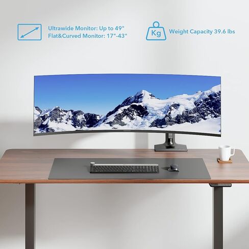 ذراع شاشة فردي فائق الاتساع، ذراع شاشة شديد التحمل لشاشات مسطحة ومنحنية مقاس 17-43 انش، يتحمل حتى 40 باوند، حامل مكتب الومنيوم بنابض غاز مع حد اقصى فيسا 200×100، اسود in Kuwait