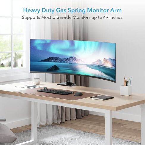 ذراع شاشة فردي فائق الاتساع، ذراع شاشة شديد التحمل لشاشات مسطحة ومنحنية مقاس 17-43 انش، يتحمل حتى 40 باوند، حامل مكتب الومنيوم بنابض غاز مع حد اقصى فيسا 200×100، اسود in Kuwait