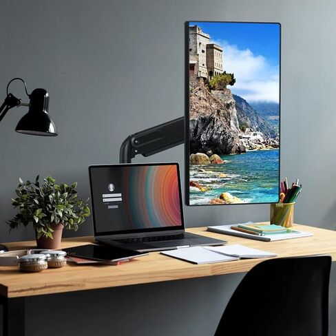 ذراع شاشة فردي فائق الاتساع، ذراع شاشة شديد التحمل لشاشات مسطحة ومنحنية مقاس 17-43 انش، يتحمل حتى 40 باوند، حامل مكتب الومنيوم بنابض غاز مع حد اقصى فيسا 200×100، اسود in Kuwait