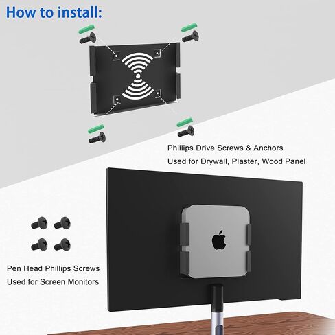 Hikig Mac Mini VESA Mount/Wall Mount/Under Desk Mount, Custom Mount for The Mac Mini, Mac Mini VESA Mounting Stand/Mounting Bracket - Black in Kuwait