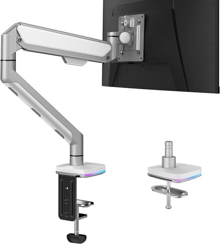 ذراع شاشة PPQ للتركيب على الغاز مع منافذ USB وإضاءة RGB، حامل شاشة قابل للتعديل على المكتب مع مشبك C - يناسب شاشات الكمبيوتر LCD مقاس 13 إلى 36 بوصة من 4.4 إلى 26.4 رطل in Kuwait