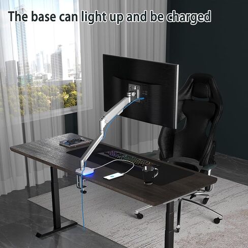 ذراع شاشة PPQ للتركيب على الغاز مع منافذ USB وإضاءة RGB، حامل شاشة قابل للتعديل على المكتب مع مشبك C - يناسب شاشات الكمبيوتر LCD مقاس 13 إلى 36 بوصة من 4.4 إلى 26.4 رطل in Kuwait
