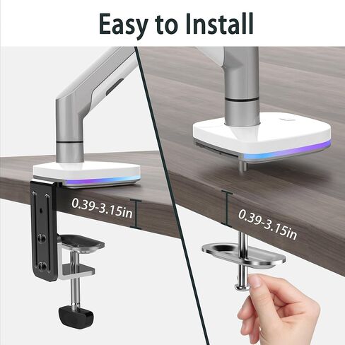 ذراع شاشة PPQ للتركيب على الغاز مع منافذ USB وإضاءة RGB، حامل شاشة قابل للتعديل على المكتب مع مشبك C - يناسب شاشات الكمبيوتر LCD مقاس 13 إلى 36 بوصة من 4.4 إلى 26.4 رطل in Kuwait