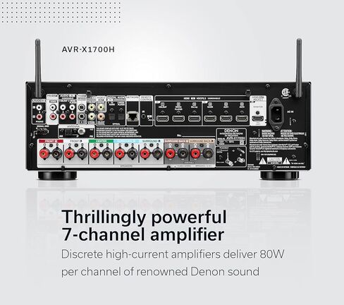 جهاز استقبال Denon AVR-X1700H 7.2 قناة AV - 80 وات/قناة (موديل 2021)، فيديو HDMI متقدم 8K مع eARC، Dolby Atmos، DTS:X، HEOS مدمج، التحكم الصوتي Amazon Alexa (توقف عن العمل من قبل الشركة المصنعة) in Kuwait
