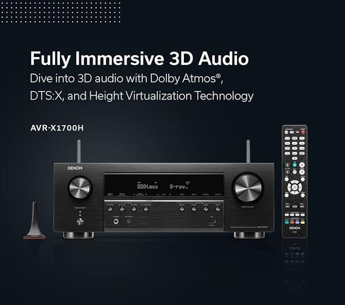 جهاز استقبال Denon AVR-X1700H 7.2 قناة AV - 80 وات/قناة (موديل 2021)، فيديو HDMI متقدم 8K مع eARC، Dolby Atmos، DTS:X، HEOS مدمج، التحكم الصوتي Amazon Alexa (توقف عن العمل من قبل الشركة المصنعة) in Kuwait
