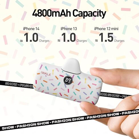 شاحن محمول صغير بنمط LinkPod من iWALK بقدرة 4800 مللي أمبير في الساعة، بنك طاقة صغير ملون PD شحن سريع حزمة بطارية لطيفة مع شاشة LED متوافقة مع iPhone 14/14 Pro Max/13/12/11 Series/X/8/7/6 in Kuwait