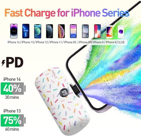 شاحن محمول صغير بنمط LinkPod من iWALK بقدرة 4800 مللي أمبير في الساعة، بنك طاقة صغير ملون PD شحن سريع حزمة بطارية لطيفة مع شاشة LED متوافقة مع iPhone 14/14 Pro Max/13/12/11 Series/X/8/7/6 in Kuwait