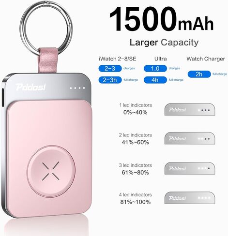 Pddosi Portable Charger for Apple Watch, 1500mAh Travel iWatch Charger Portable, Magnetic Portable Watch Charger Keychain, Portable Wireless Charger for Apple Watch Series 9/8/7/6/5/4/3/2/SE/Ultra in Kuwait
