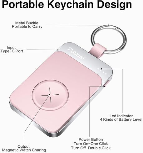 Pddosi Portable Charger for Apple Watch, 1500mAh Travel iWatch Charger Portable, Magnetic Portable Watch Charger Keychain, Portable Wireless Charger for Apple Watch Series 9/8/7/6/5/4/3/2/SE/Ultra in Kuwait