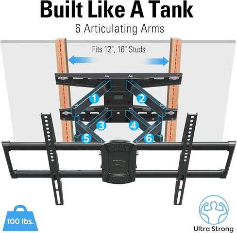 حامل دوار وإمالة على الحائط لتلفزيون Dream TV لمعظم أجهزة التلفاز مقاس 42-75 بوصة، حامل تلفزيون كامل الحركة مع أذرع مفصلية، الحد الأقصى VESA 600x400 مم وتحميل 100 رطل، يناسب مسامير خشبية مقاس 16 بوصة، MD2658 in Kuwait