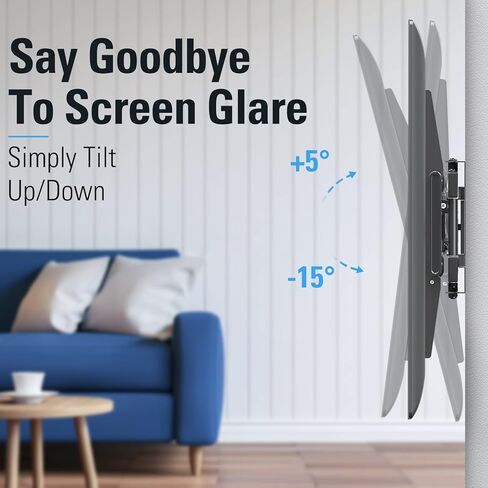 حامل دوار وإمالة على الحائط لتلفزيون Dream TV لمعظم أجهزة التلفاز مقاس 42-75 بوصة، حامل تلفزيون كامل الحركة مع أذرع مفصلية، الحد الأقصى VESA 600x400 مم وتحميل 100 رطل، يناسب مسامير خشبية مقاس 16 بوصة، MD2658 in Kuwait