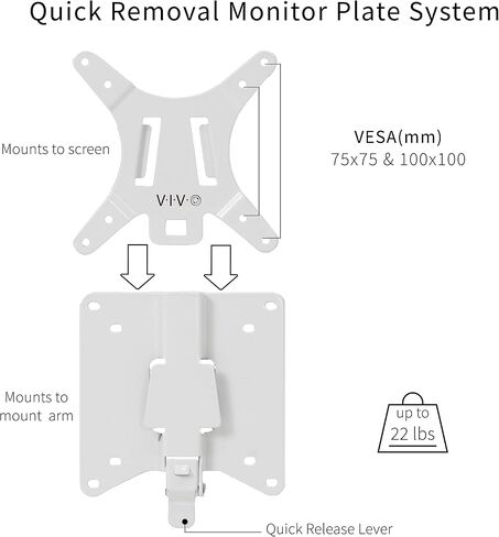 VIVO Adapter VESA Mount Quick Release Bracket Kit, Stand Attachment and Wall Mount Removable VESA Plate for Easy LCD Monitor and TV Screen Mounting, White, STAND-VAD2W in Kuwait