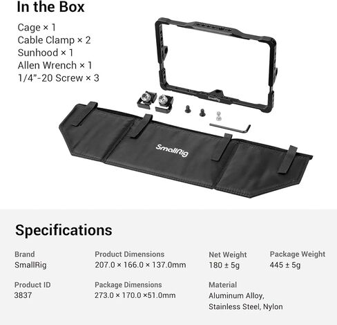 مجموعة قفص شاشة سموريج من أجل فيليوورلد LUT7 / S/برو، مع كابل HDMI ومشبك وسرود، تأتي مع فتحات تحديد الموقع 1.4 سم -50.8 سم، 1.9 سم -16 فتحة، سكة ناتو - 3837 in Kuwait