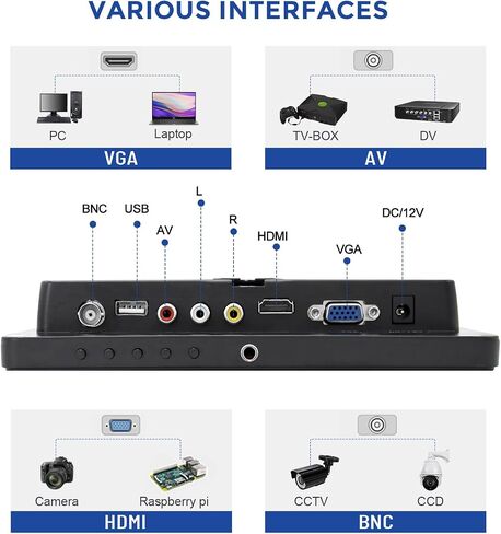 OSCY 7 Inch Small Monitor Mini HDMI Monitor 1024x600 Support HDMI VGA AV BNC Inputs, Built in Dual Speaker and Remote Contro, Tiny for PC/Mac/TV/Raspi/Camera/Gaming/CCTV in Kuwait