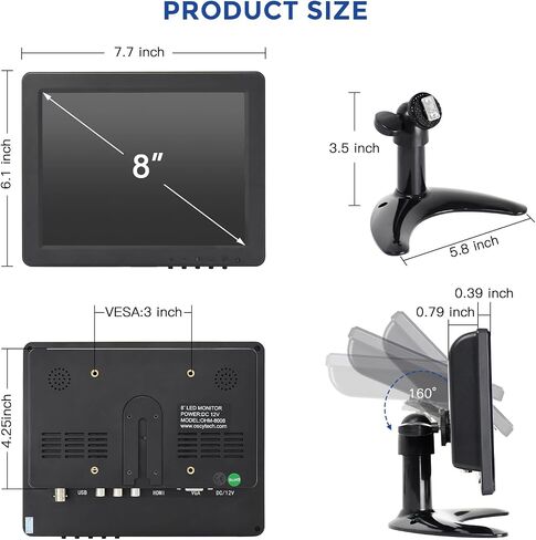 OSCY 7 Inch Small Monitor Mini HDMI Monitor 1024x600 Support HDMI VGA AV BNC Inputs, Built in Dual Speaker and Remote Contro, Tiny for PC/Mac/TV/Raspi/Camera/Gaming/CCTV in Kuwait