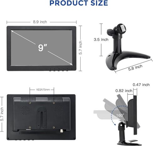 OSCY 7 Inch Small Monitor Mini HDMI Monitor 1024x600 Support HDMI VGA AV BNC Inputs, Built in Dual Speaker and Remote Contro, Tiny for PC/Mac/TV/Raspi/Camera/Gaming/CCTV in Kuwait