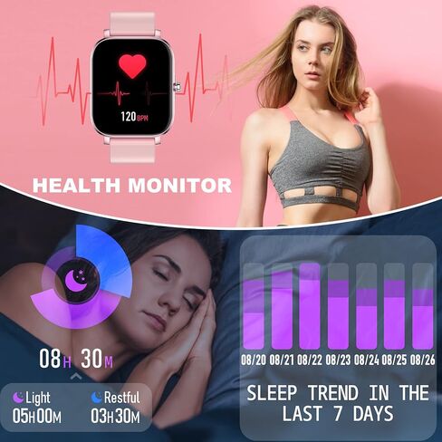 Smart Watch for Men Women SmartWatch 1.83" for iPhone Samsung Android Phone Compatible, Fitness Tracker Watch with Pedometer, Heart Rate/Sleep Monitor, Blood Oxygen, IP68 Waterproof in Kuwait
