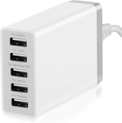 شاحن حائط USB مع 5 منافذ لأجهزة متعددة، شاحن حائط USB متعدد الاستخدامات بقدرة 40 وات 8 أمبير متوافق مع الأجهزة اللوحية والهاتف ومنتجات الأجهزة المحمولة وهواتف Android وجميع أجهزة منافذ USB in Kuwait