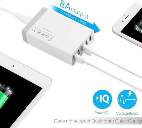 شاحن حائط USB مع 5 منافذ لأجهزة متعددة، شاحن حائط USB متعدد الاستخدامات بقدرة 40 وات 8 أمبير متوافق مع الأجهزة اللوحية والهاتف ومنتجات الأجهزة المحمولة وهواتف Android وجميع أجهزة منافذ USB in Kuwait